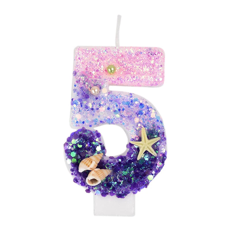 Mermaid Number Cake Candle - Pink Purple