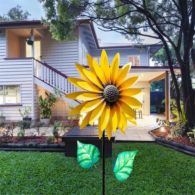 Metal Sunflower Wind Spinner Decor