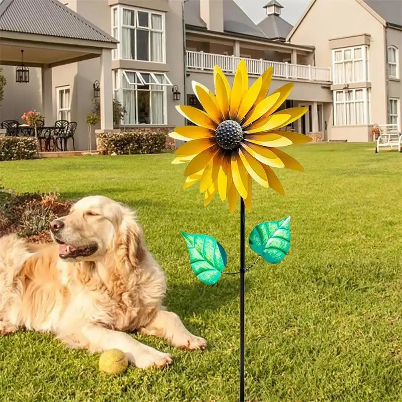 Metal Sunflower Wind Spinner Decor