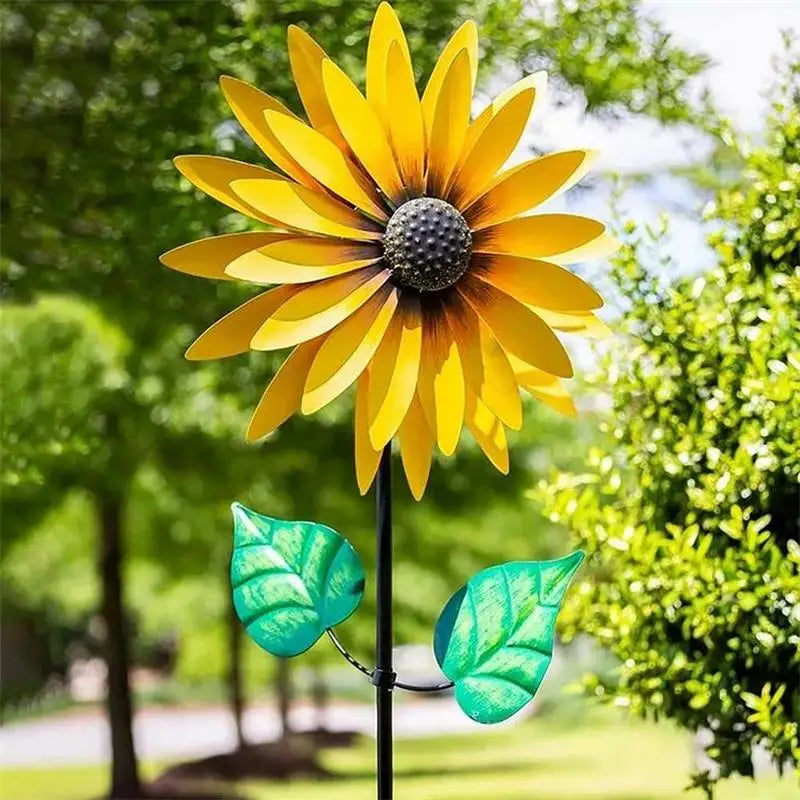 Metal Sunflower Wind Spinner Decor