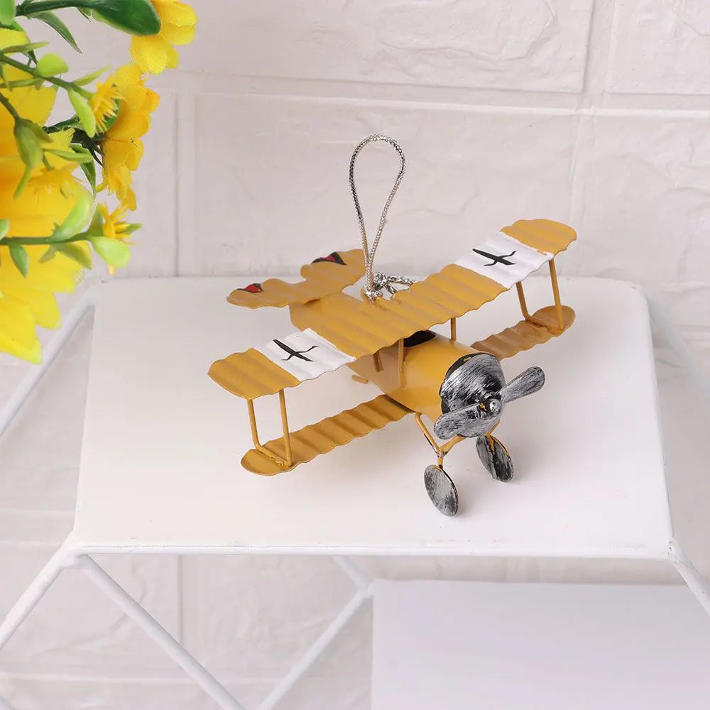 Mini Biplane Metal Decor Model