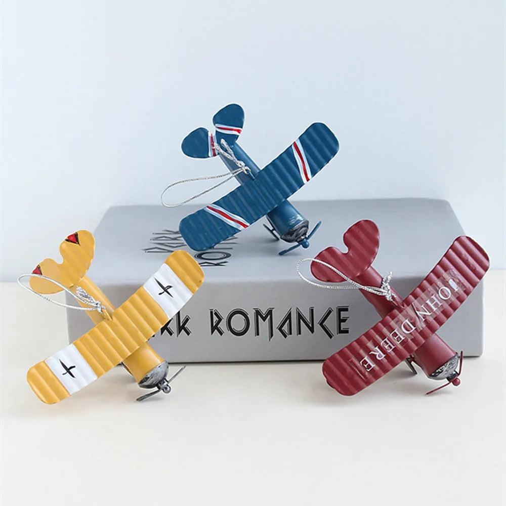 Mini Biplane Metal Decor Model