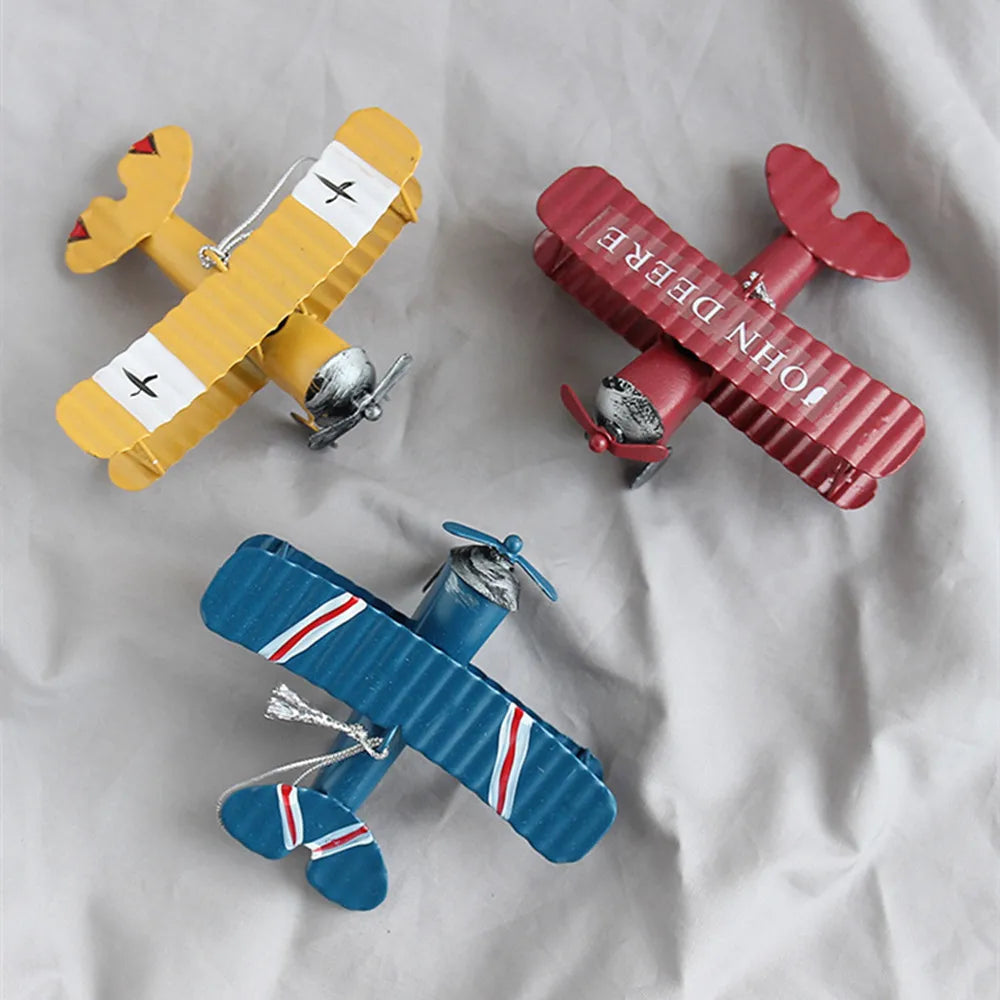 Mini Biplane Metal Decor Model