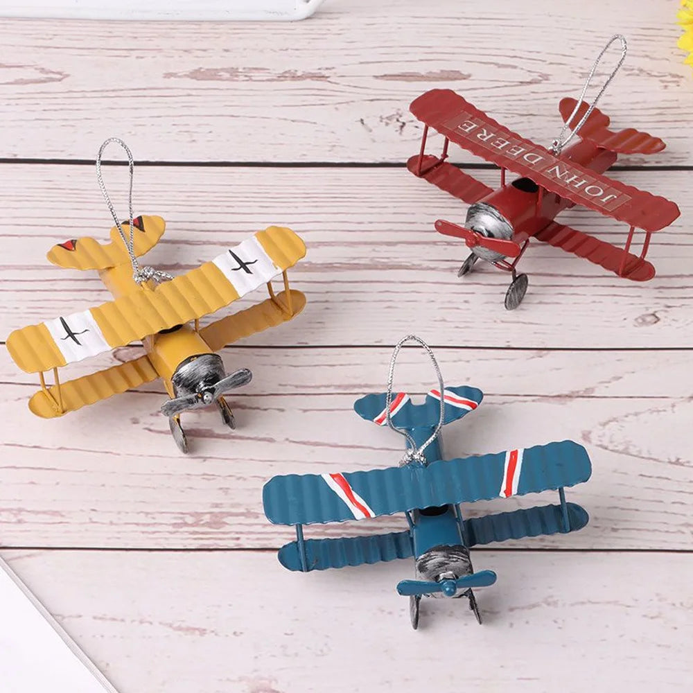 Mini Biplane Metal Decor Model