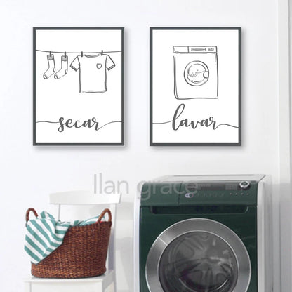 Minimalist Black and White Laundry Art