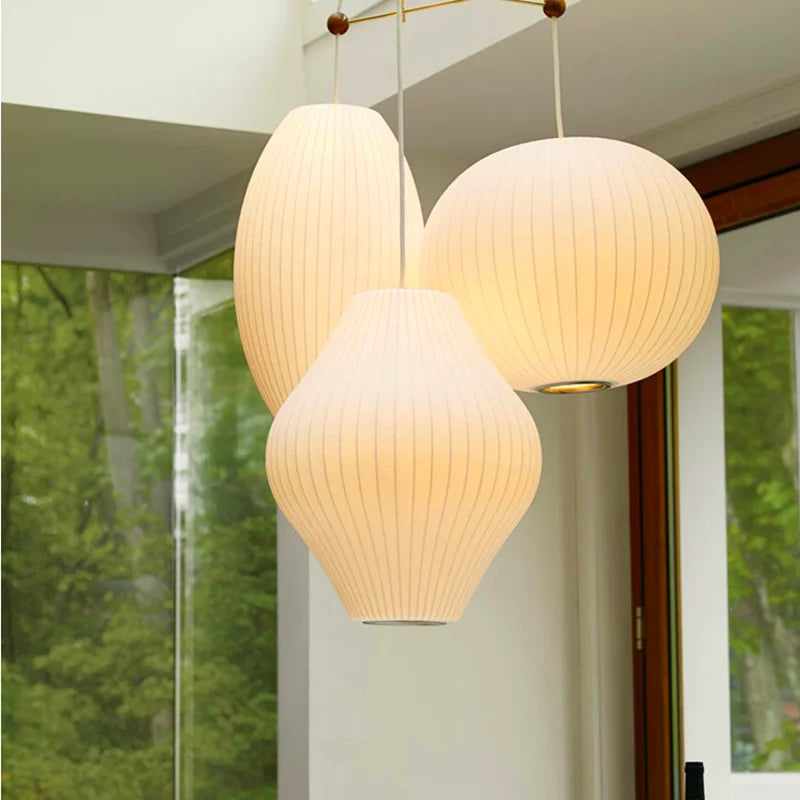 Minimalist White Silk Pendant Lamp