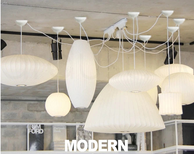 Minimalist White Silk Pendant Lamp