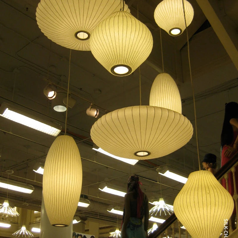 Minimalist White Silk Pendant Lamp