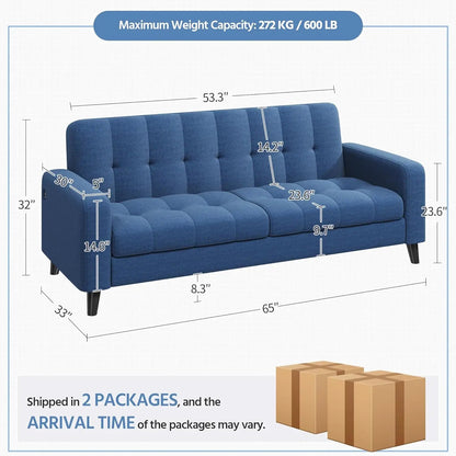 Modern 2-Seater Blue Fabric Sofa