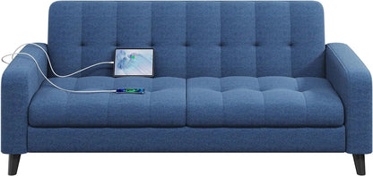 Modern 2-Seater Blue Fabric Sofa