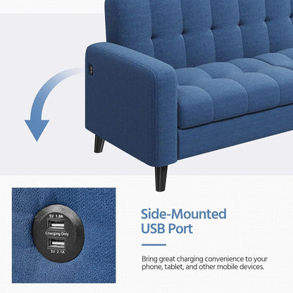 Modern 2-Seater Blue Fabric Sofa