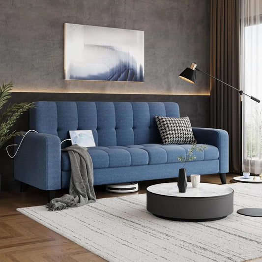 Modern 2-Seater Blue Fabric Sofa