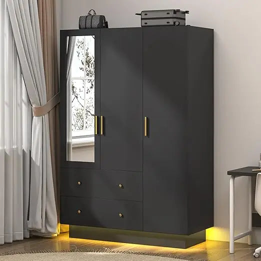 Modern 3 Door Wooden Wardrobe with Mirror