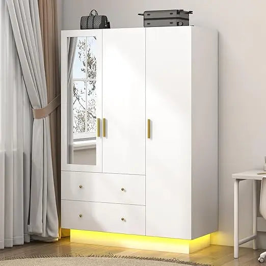 Modern 3 Door Wooden Wardrobe with Mirror