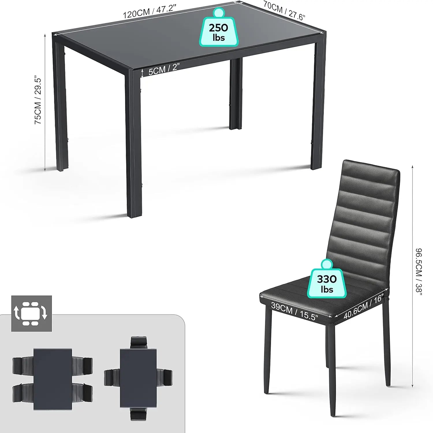 Modern 5 Piece Glass Dining Set