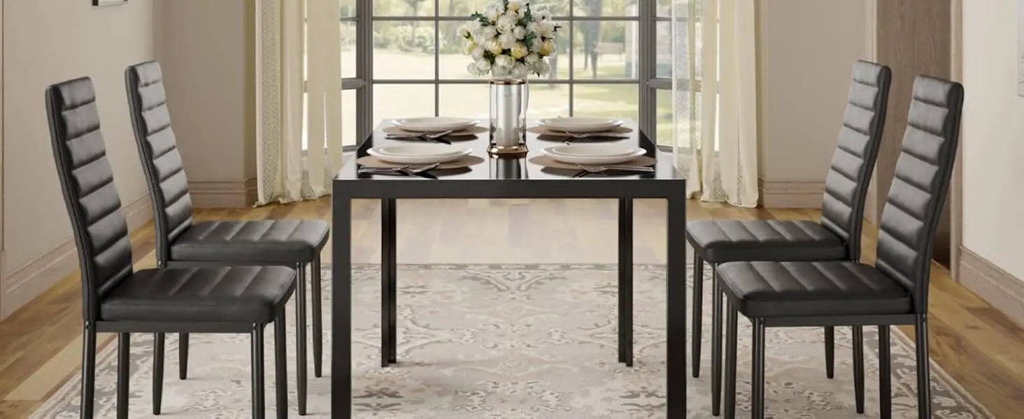 Modern 5 Piece Glass Dining Set