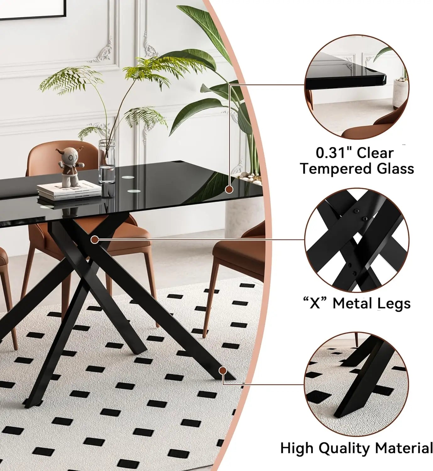 Modern 51" Glass Dining Table