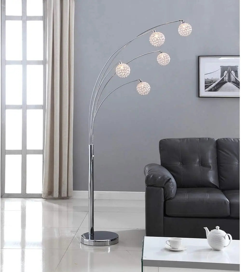 Modern 84" Crystal Floor Lamp, Chrome