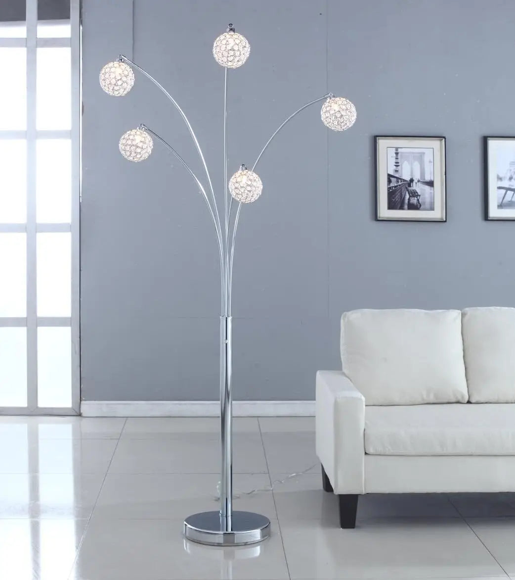 Modern 84" Crystal Floor Lamp, Chrome