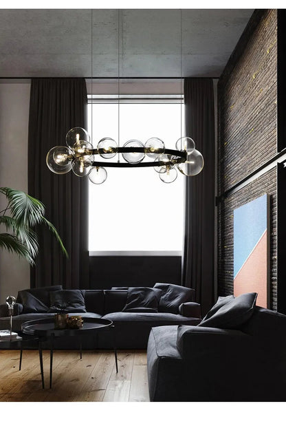 Modern Black Bubble Glass Chandelier