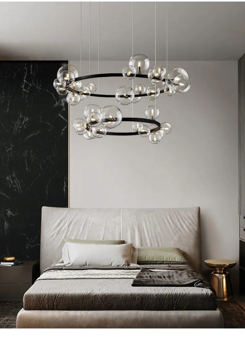 Modern Black Bubble Glass Chandelier