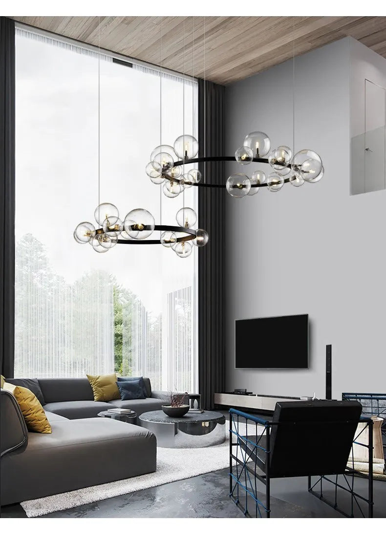 Modern Black Bubble Glass Chandelier