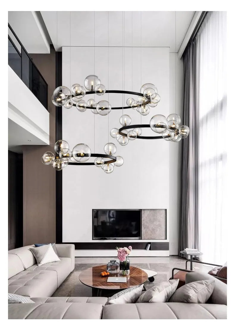 Modern Black Bubble Glass Chandelier