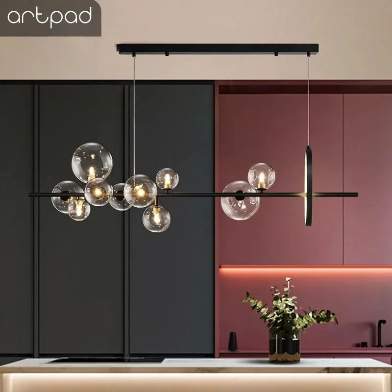 Modern Black Bubble Glass Chandelier