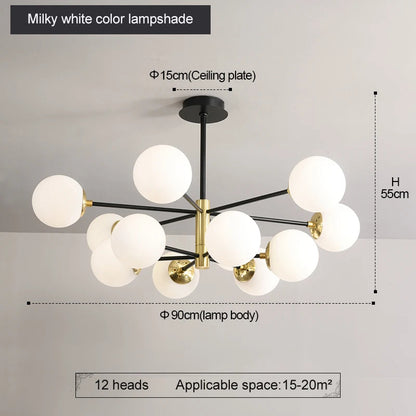 Modern Black Glass Ball Chandelier