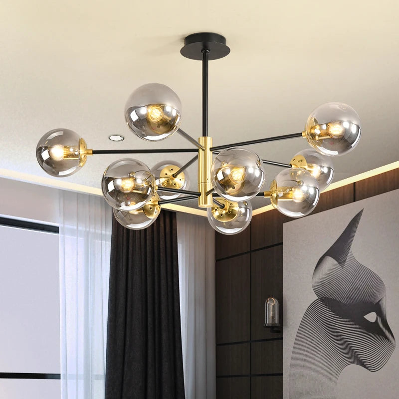 Modern Black Glass Ball Chandelier