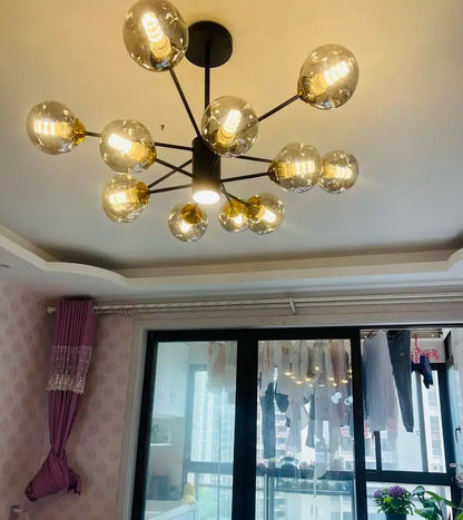 Modern Black Glass Ball Chandelier