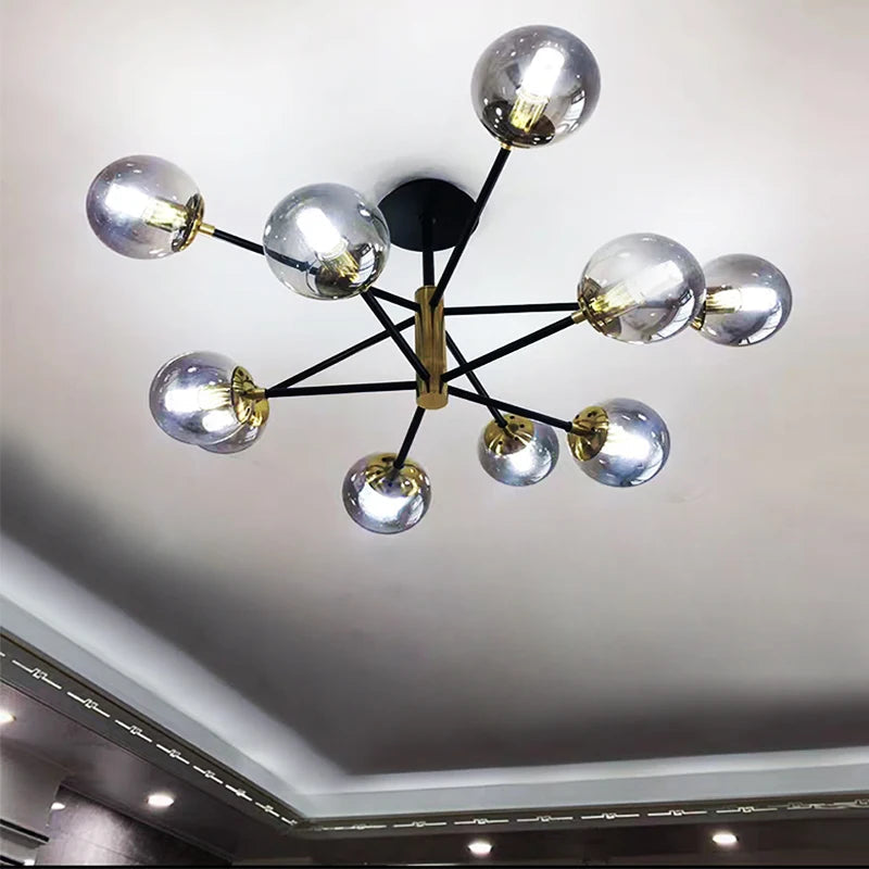 Modern Black Glass Ball Chandelier