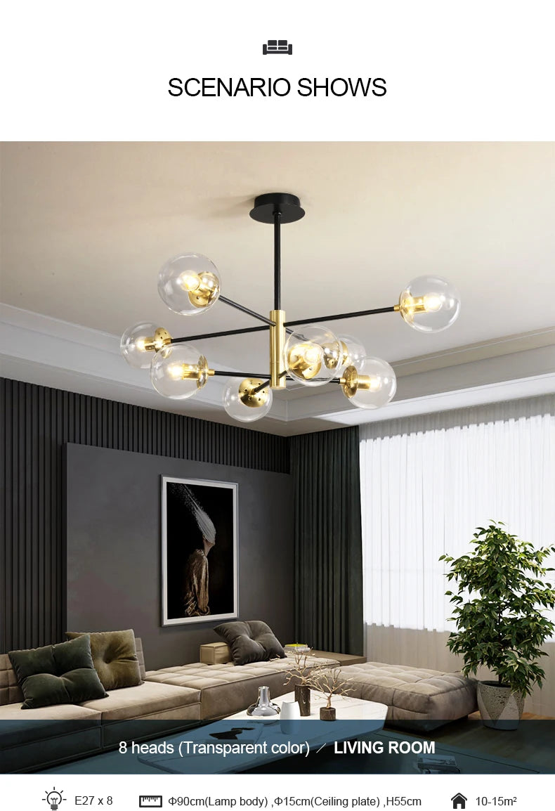 Modern Black Glass Ball Chandelier