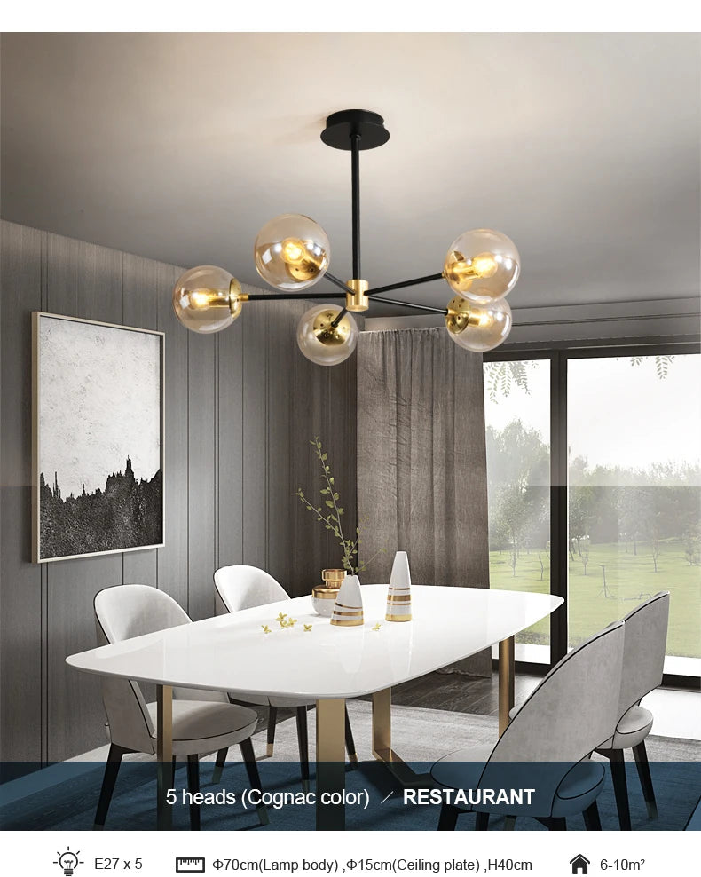 Modern Black Glass Ball Chandelier