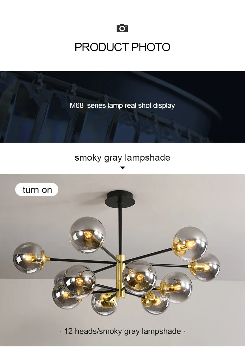 Modern Black Glass Ball Chandelier