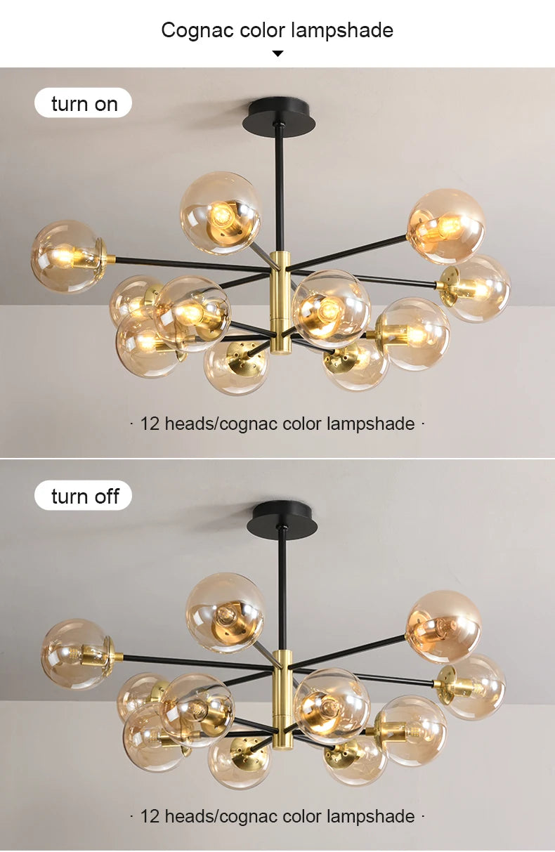 Modern Black Glass Ball Chandelier