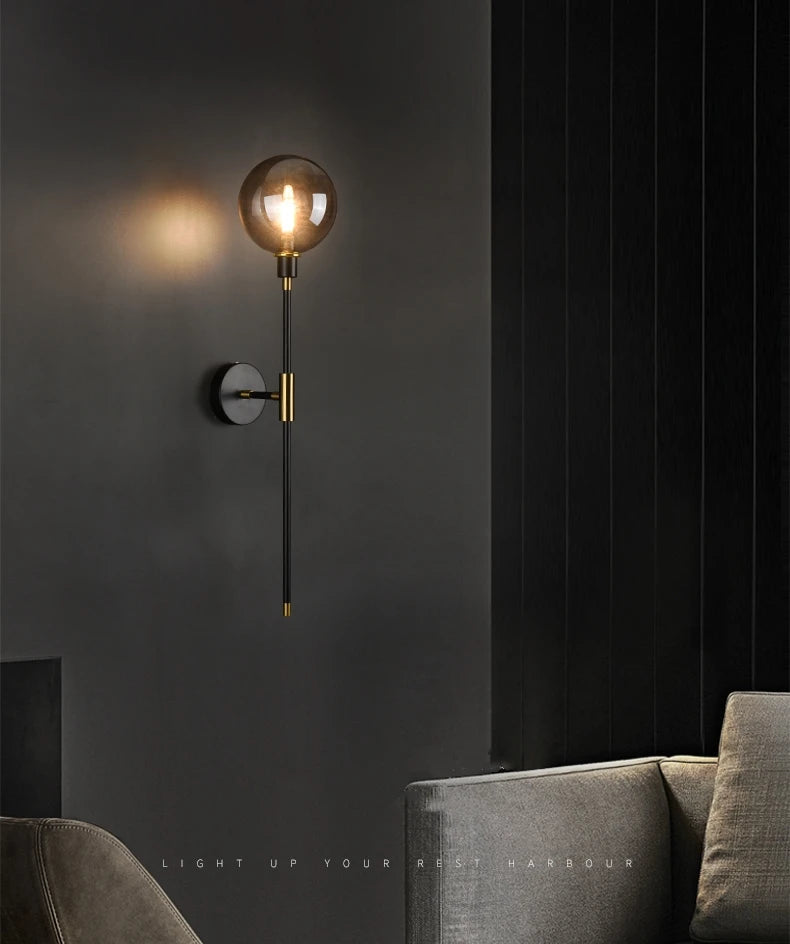 Modern Black Iron Glass Wall Lamp