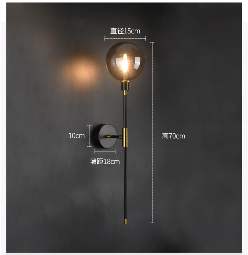 Modern Black Iron Glass Wall Lamp