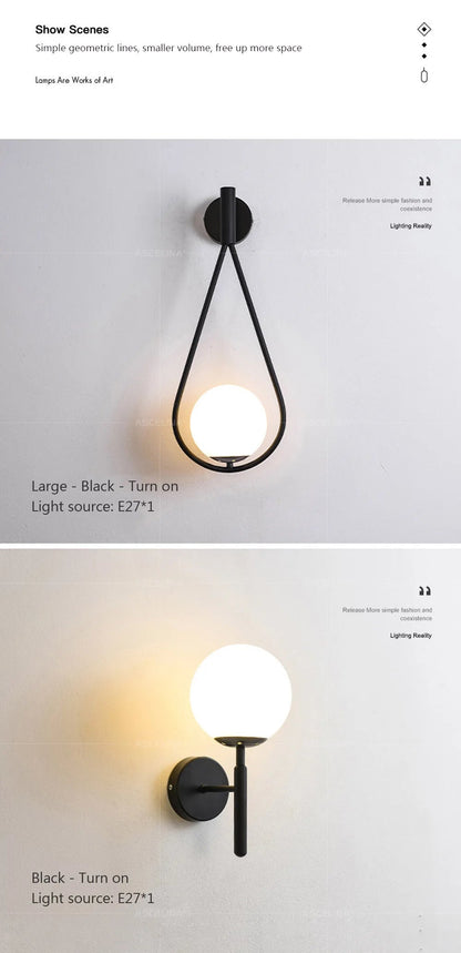 Modern Black LED Glass Wall Lamp