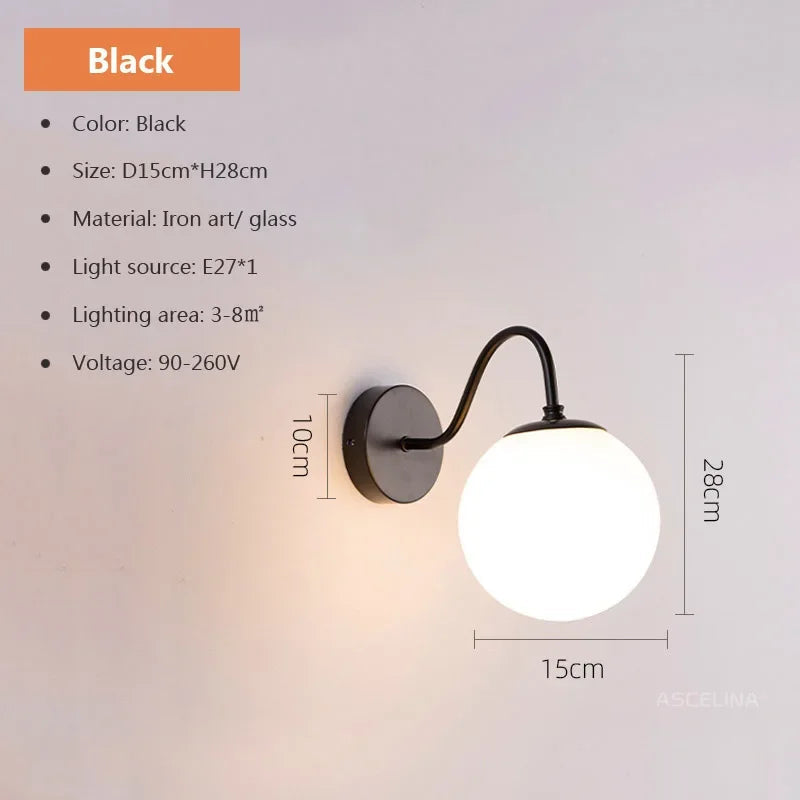 Modern Black LED Glass Wall Lamp