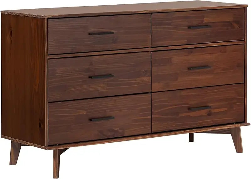 Modern Caramel Pine 6-Drawer Dresser