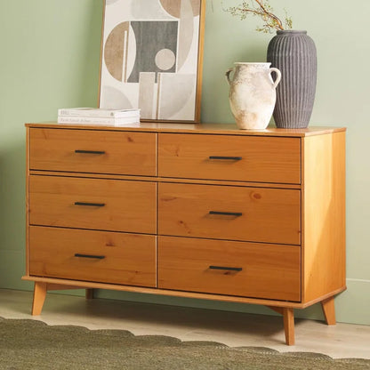 Modern Caramel Pine 6-Drawer Dresser