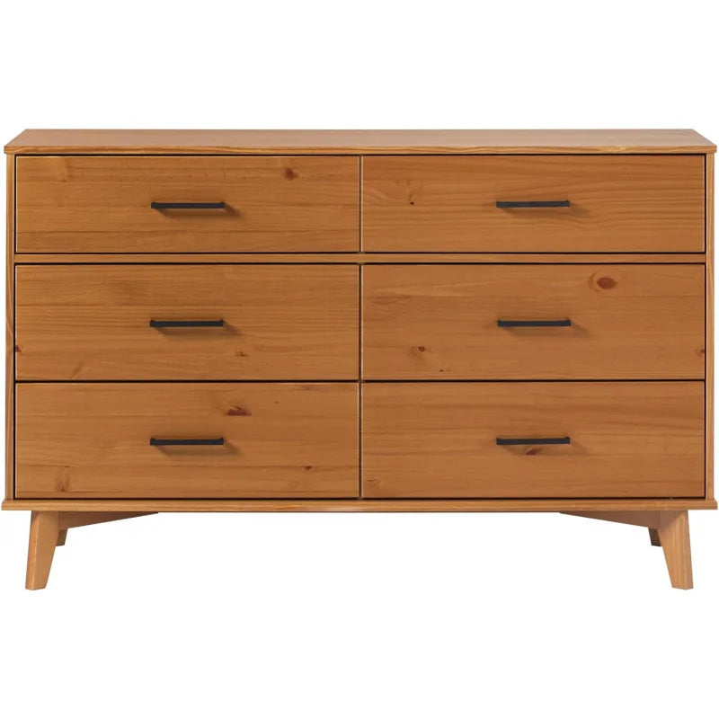 Modern Caramel Pine 6-Drawer Dresser