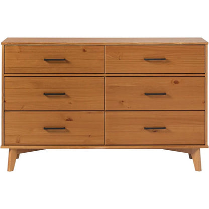 Modern Caramel Pine 6-Drawer Dresser