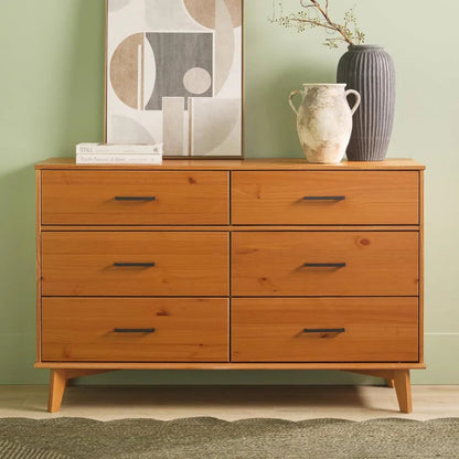 Modern Caramel Pine 6-Drawer Dresser