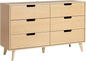 Modern Caramel Pine 6-Drawer Dresser