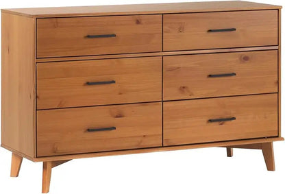 Modern Caramel Pine 6-Drawer Dresser