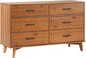 Modern Caramel Pine 6-Drawer Dresser