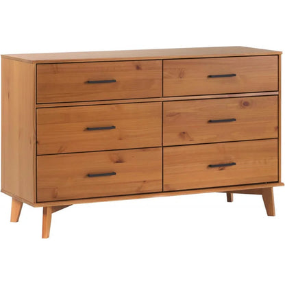 Modern Caramel Pine 6-Drawer Dresser