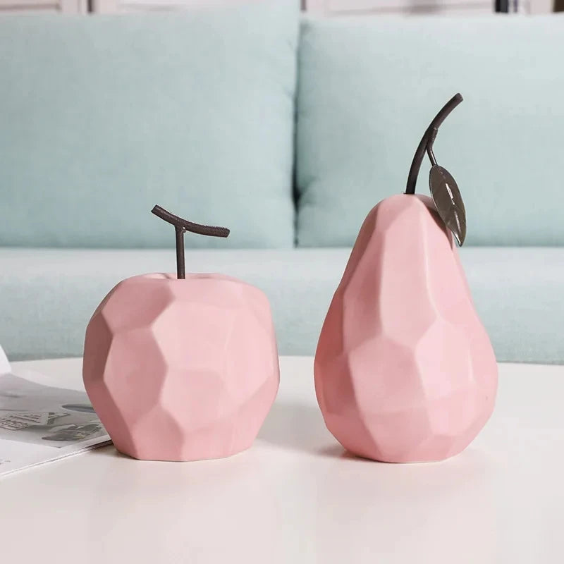 Modern Ceramic Apple Pear Sculpture